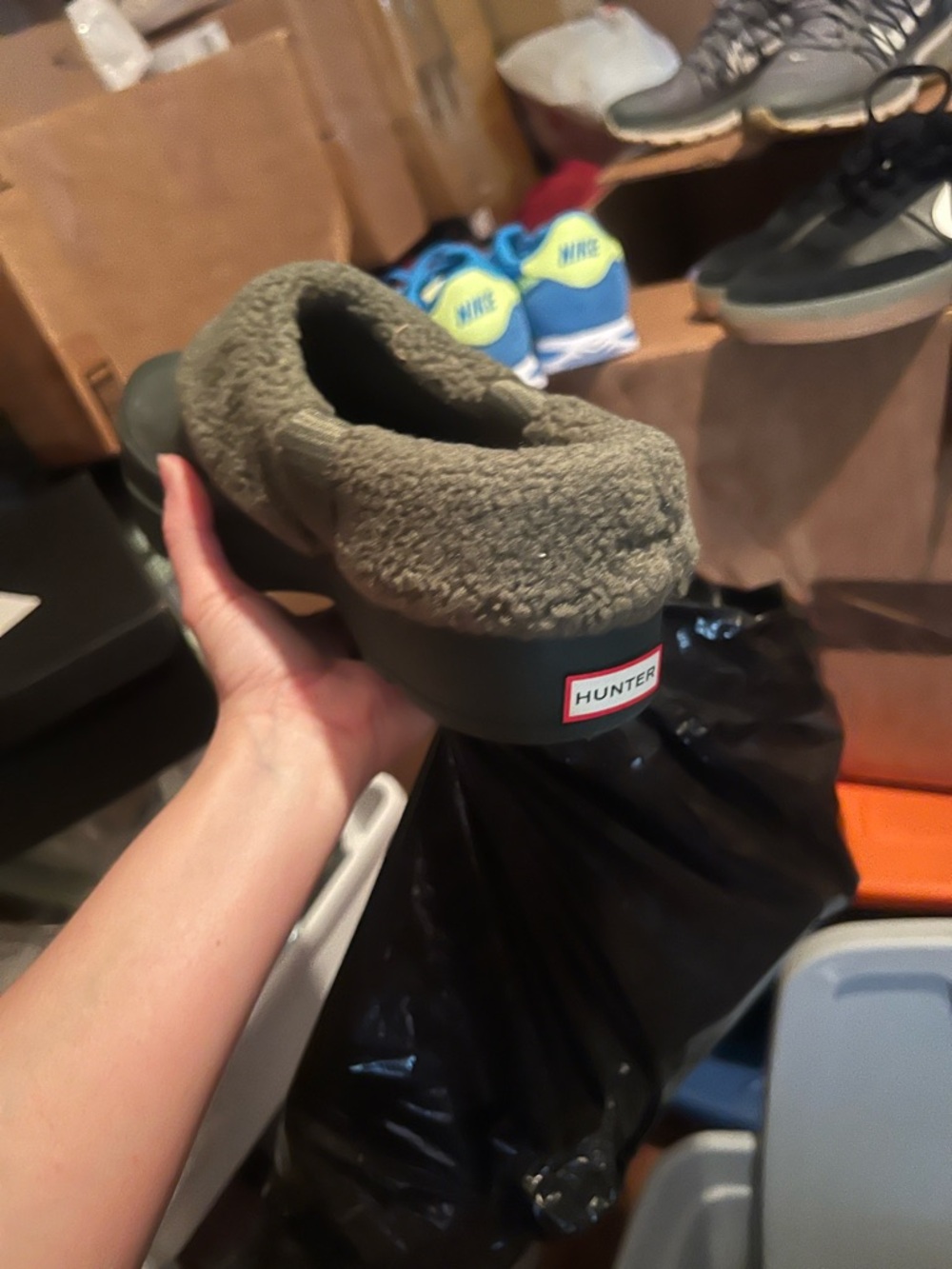 Hunter Olive Green Fleece-Lined Slip-On Clog